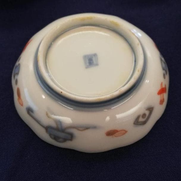 B_古伊万里 金襴手 鶴亀文　小皿５客