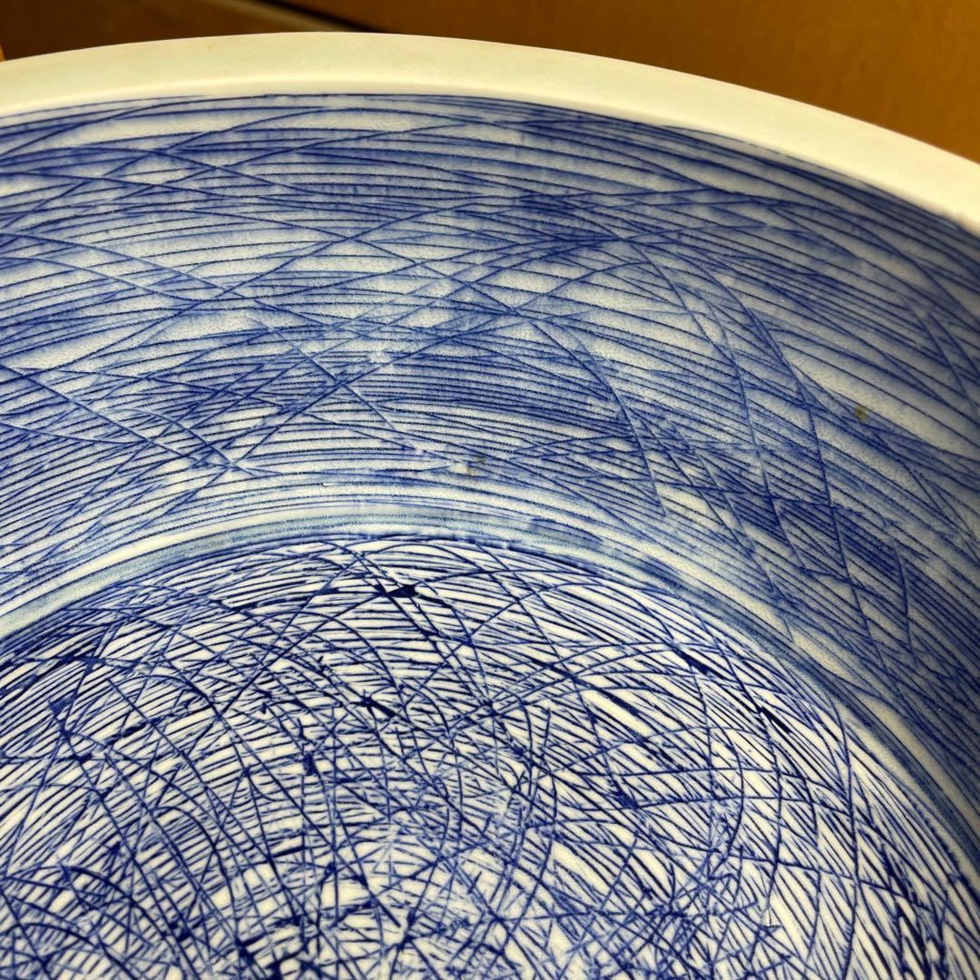 吉川正道 染付線紋銅鑼鉢 吉川正道 染付線紋銅鑼鉢