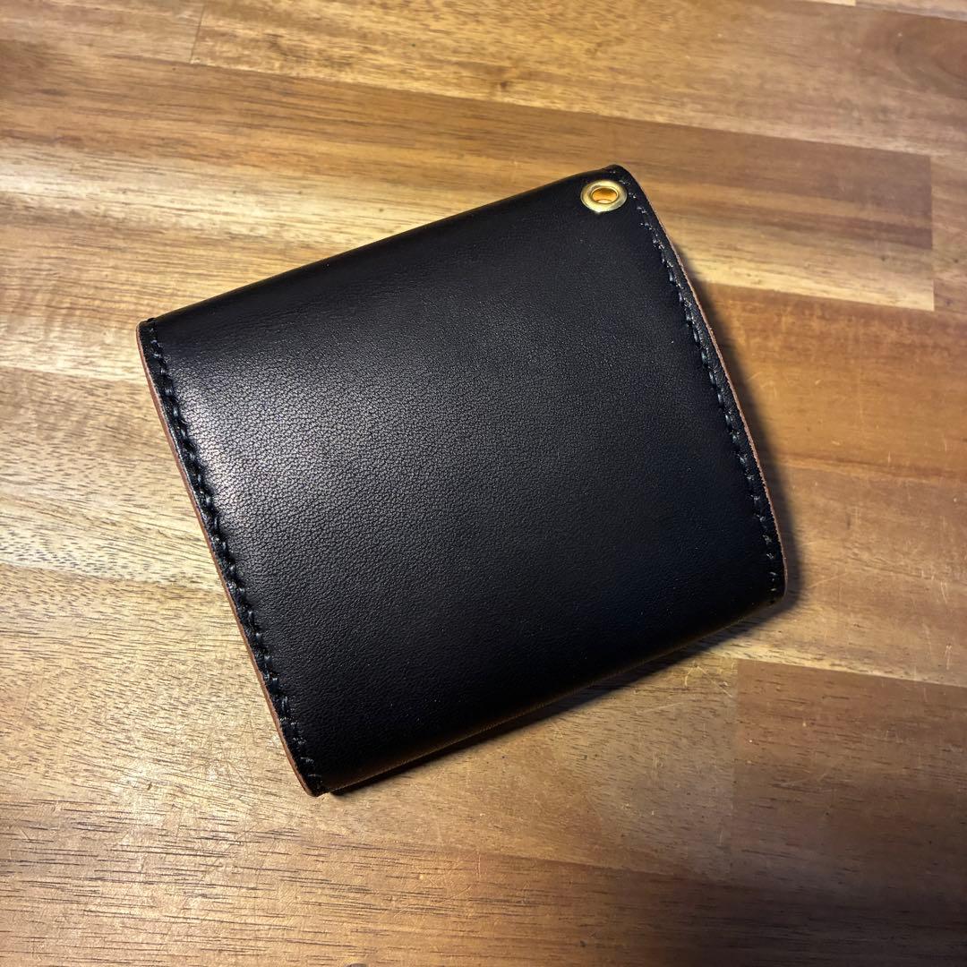 ショートトラッカーウォレット　栃木レザー　オイルレザー　丘染めブラック