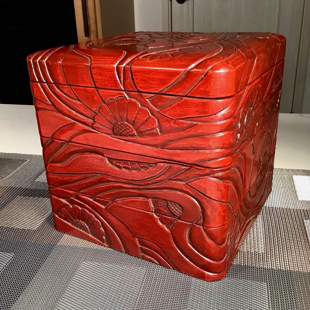 芸術うー特価』 鎌倉彫 花菱印 三段重