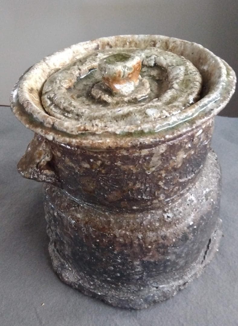 信楽焼 自然灰釉究極美逸品 谷清右衛門 茶道具伊賀写 双耳