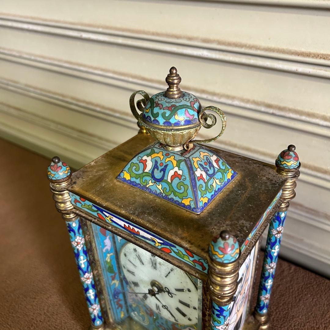 CF5☆中国美術☆ ガラス製 時計 置時計 アンティーク 七宝時計 インテリア