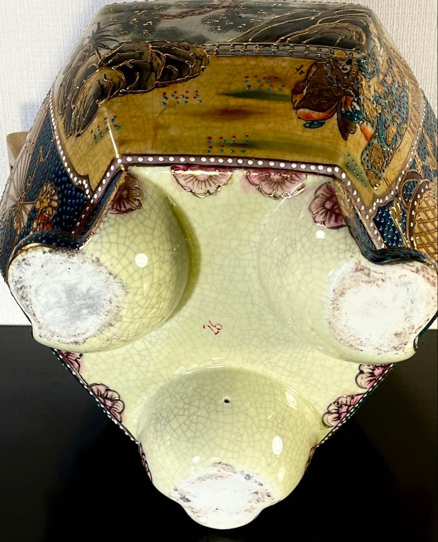 薩摩焼 特大三足香炉】金爛手 花詰図 金獅子 陶磁器 美術品