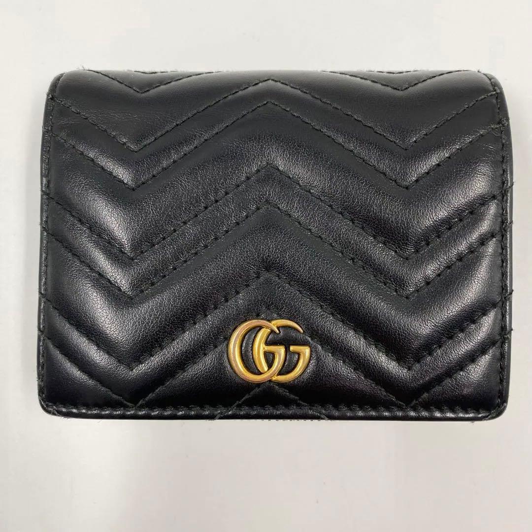 グッチ 二つ折り財布 マーモント キルティング 黒 レザー - メルカリ