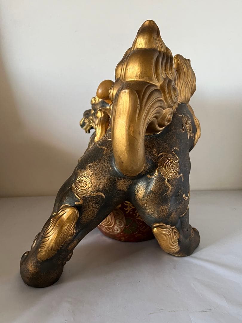 置物 色絵金彩 獅子置物 高30cm 貴重/西き—001