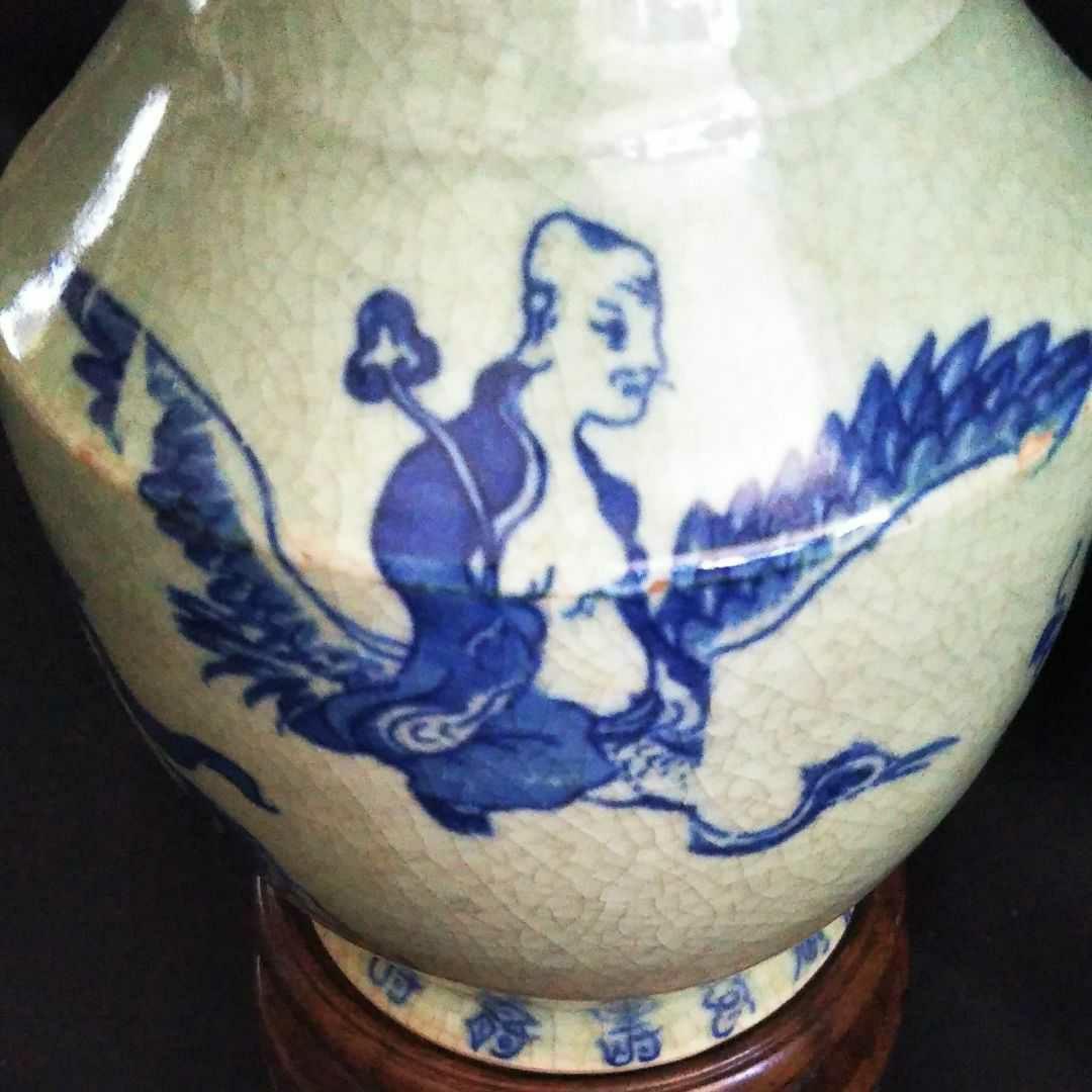 ※中国古美術/青花四仙人図瓶/ (底款:大清康熈年製)