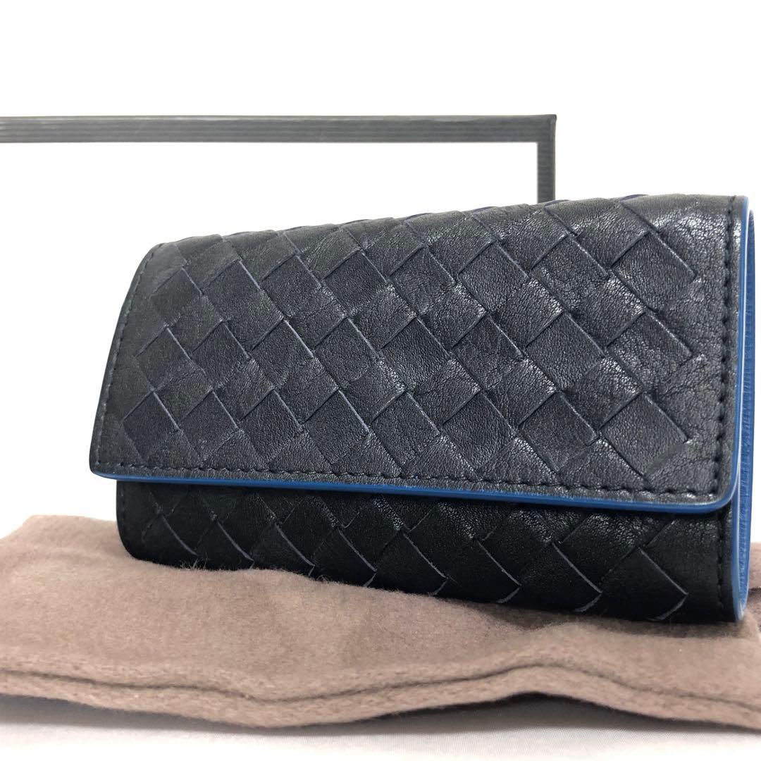 未使用級　現行モデル　ボッテガ ヴェネタ　キーケース　イントレチャート　黒　青 ボッテガヴェネタ (ボッテガ・ヴェネタ) キーケース メンズ イントレ