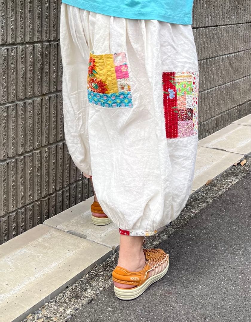 ちくちくもんぺパンツパッチワーク モーヴピンク色