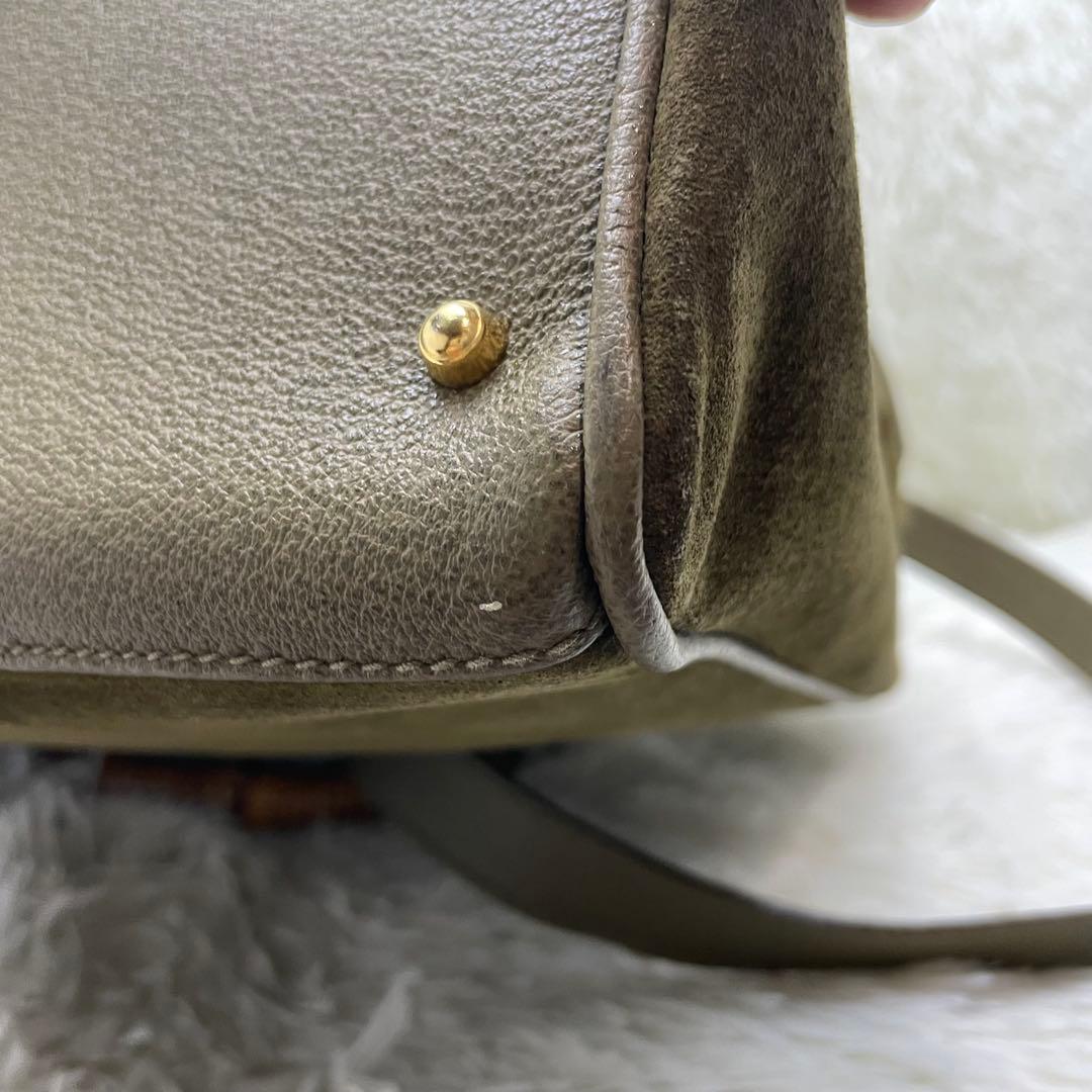 美品　GUCCI グッチ バンブー 2way ショルダーバッグ スエード カーキ