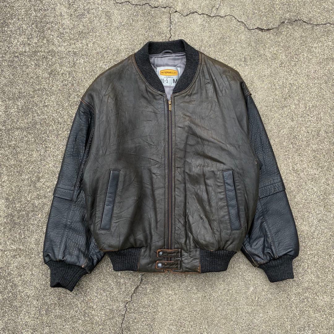 90s vintage leather ma-1 bomber jacket
