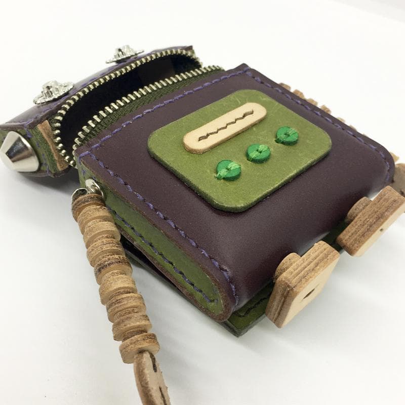 【本革】ケース 小物入れ あずき色 ロボット レザー ハンドメイド