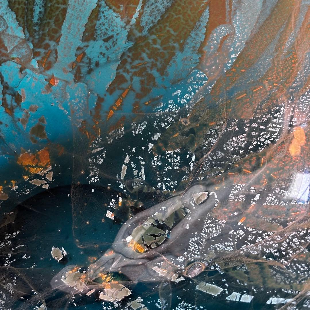 極美品 迫二郎 ガラスボウル 吹きガラス 銀箔 グリーン ガラス工芸品