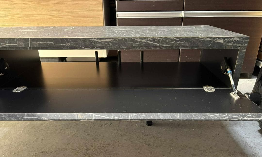 LOWYA 国産 大理石柄 ローボード 幅180 棚 おしゃれ 脚付き