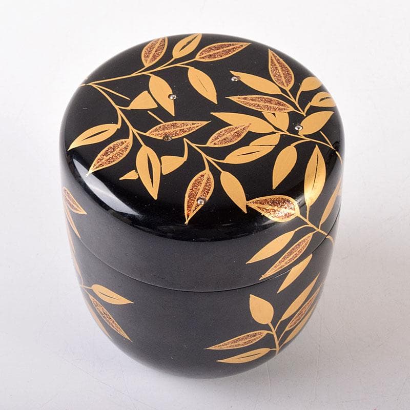 茶道具　越前塗　佐々木麗峰作　利休伝来写　笹蒔絵　中棗　共箱　V　7133