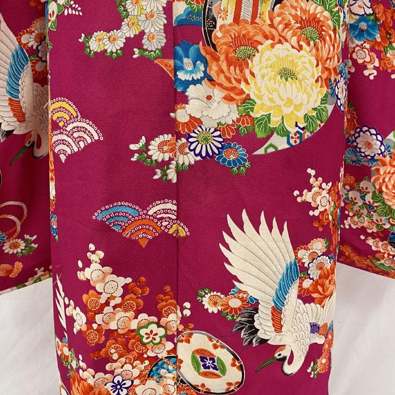 510ag23◎七五三 七歳 女児 アンティーク着物&丸帯 総柄 はまなす色◎