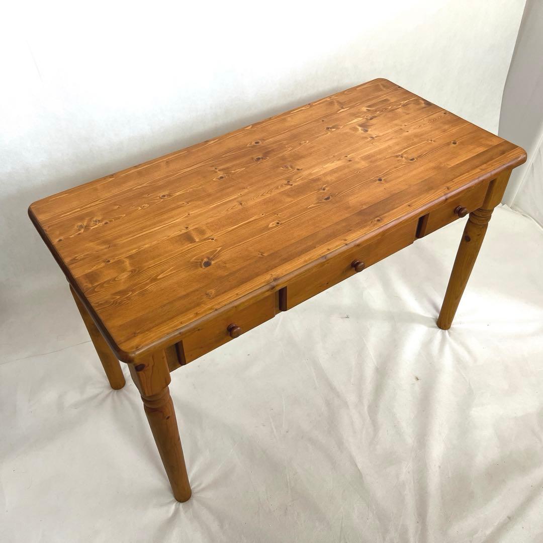 パイン材デスク・横幅120cm・作業台 引き出し付きテーブル・無垢材造り