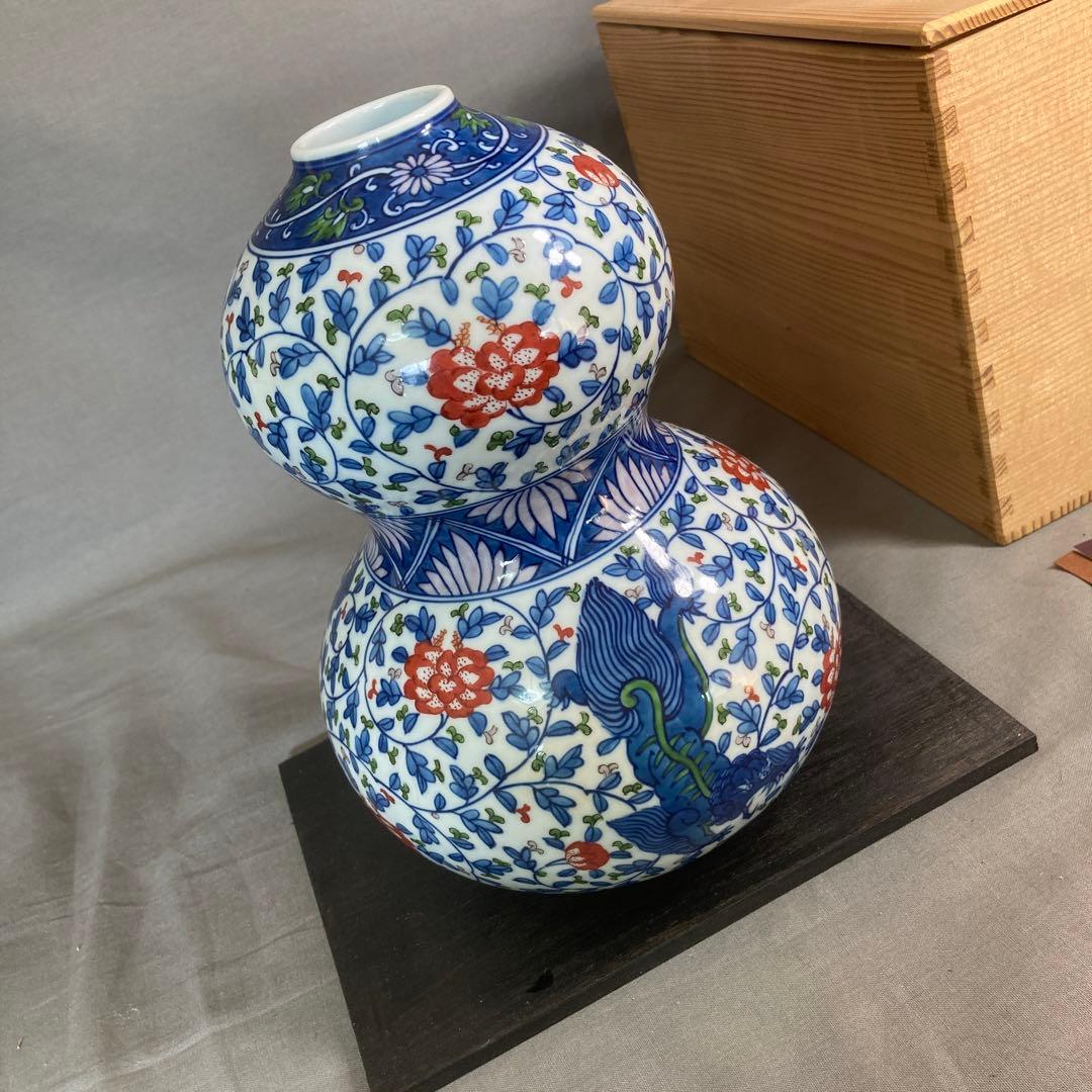 源右衛門】古伊万里の伝統日本の名窯舘林源右衛門作染錦菊牡丹鳳凰文大花瓶