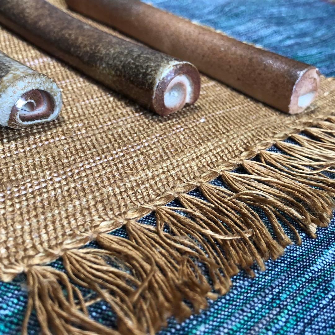 家庭画報掲載陶芸家作 信楽焼焼き締めカトラリーレスト3本セット ウコン