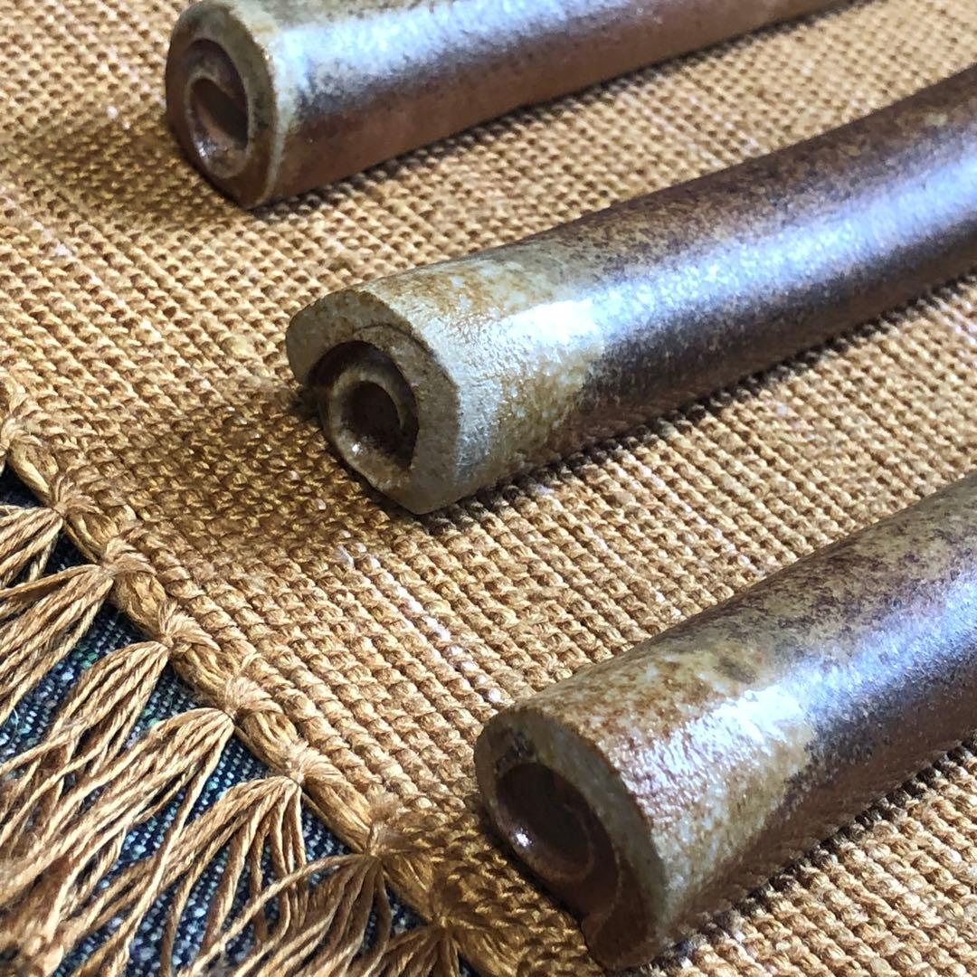 家庭画報掲載陶芸家作 信楽焼焼き締めカトラリーレスト3本セット ウコン