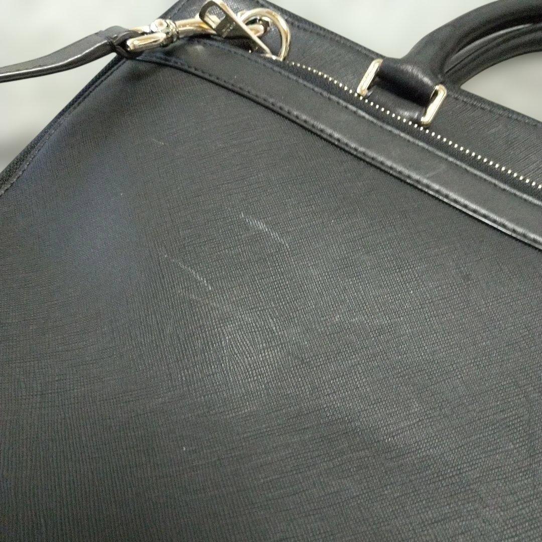 【美品】COACH コーチ ビジネスバッグ黒 レザー 刻印ロゴ A4収納可