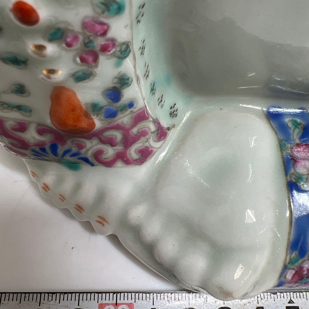 中国景徳鎮 羅漢肝嶺上 朱義順作 粉彩布袋置物 高さ約25㎝ トコル