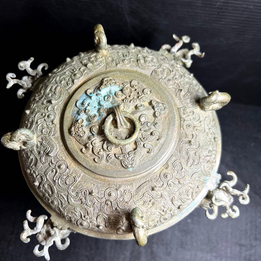 古代中国　古銅蓋物　木箱付　1740g/高さ約19.5㎝ 東Y7-1229☆2F