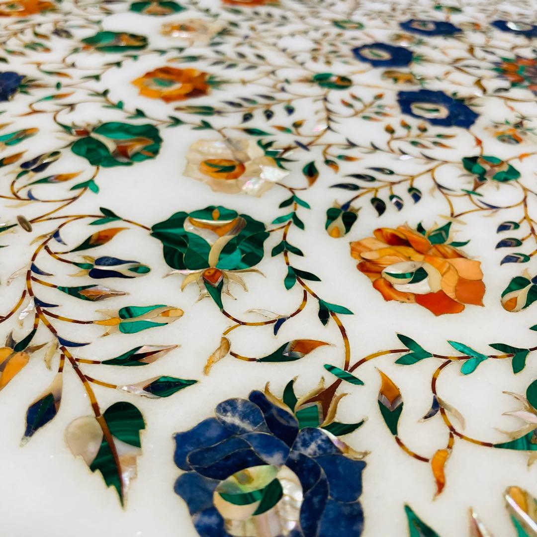 大理石 象嵌細工 インド 工芸 テーブル 天板 八角形 プレート 螺鈿