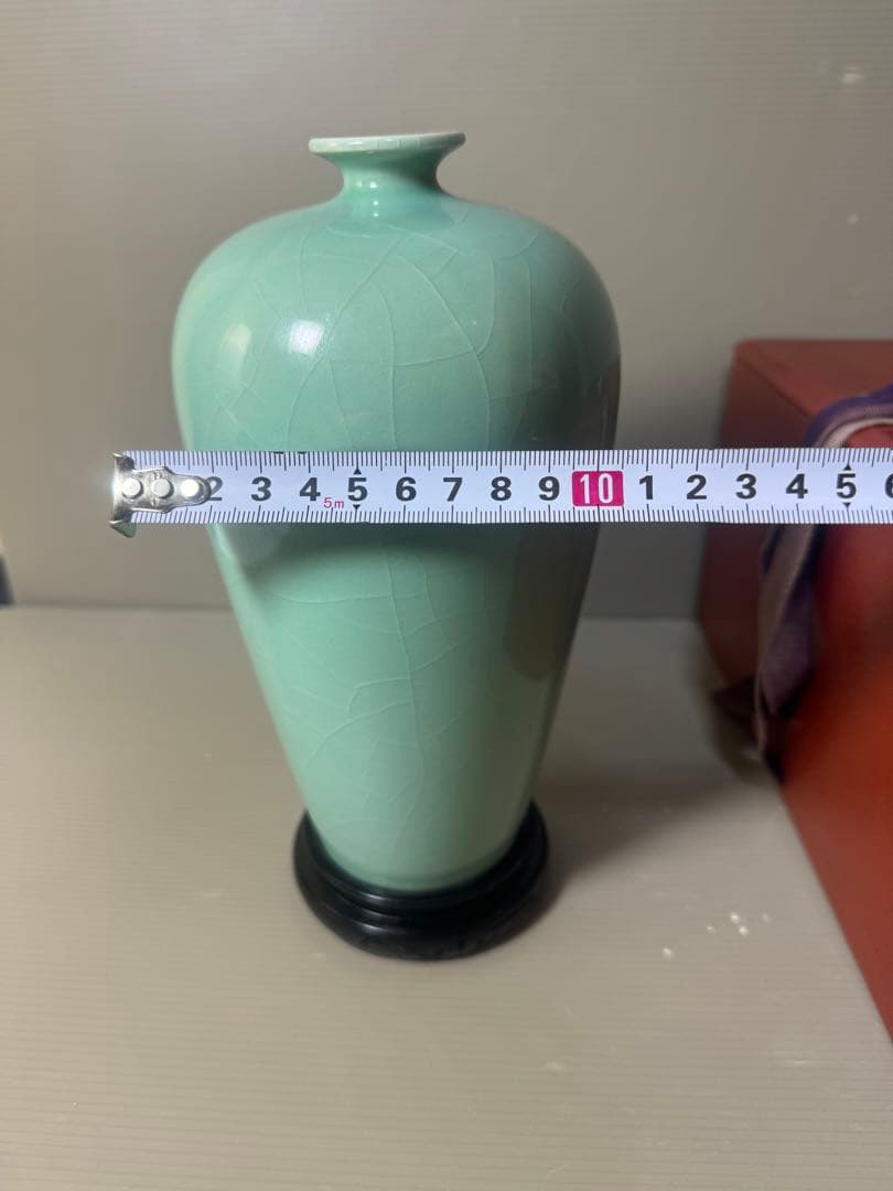 2594 青磁 花瓶 花台付 時代物