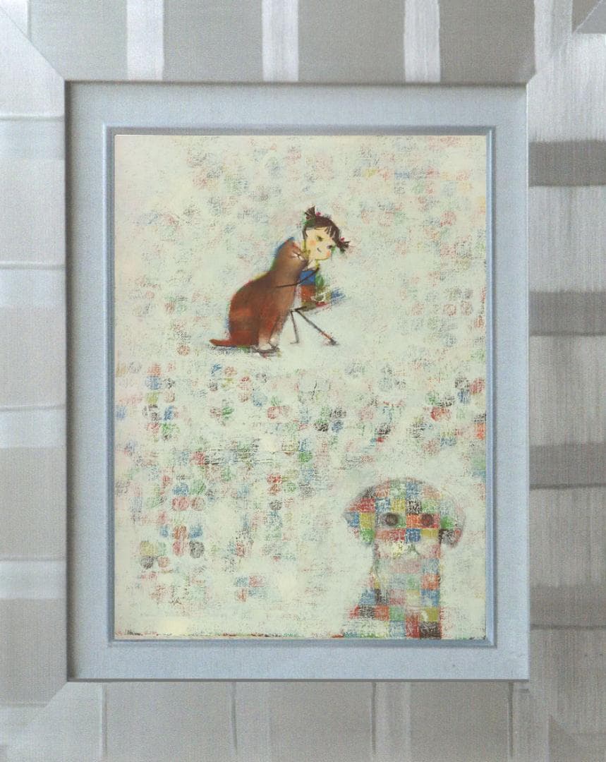 油絵 菅家令子 絵 絵画インテリア F4-072419 可愛い子猫と子犬と女の子