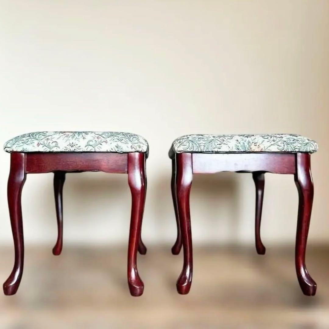 猫脚スツール 無垢材 ゴブラン調（1脚／2セット可）1970–90s 日本製