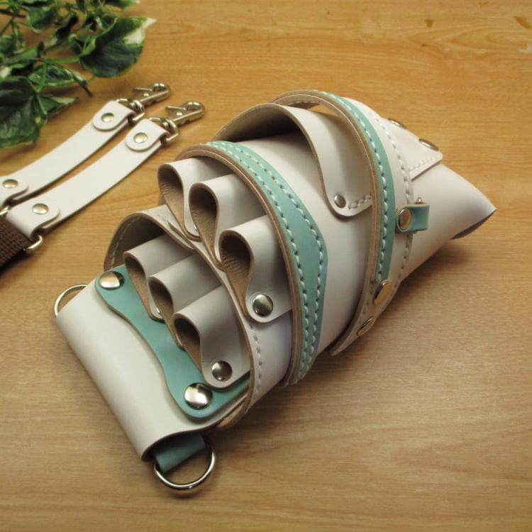 ホワイト＆空色　６丁差し　本革シザーケース　SCA-154/CWD