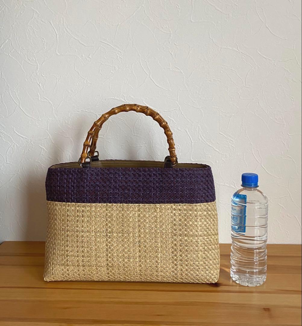 【新品未使用】カゴ風バッグ　生成り×パープル