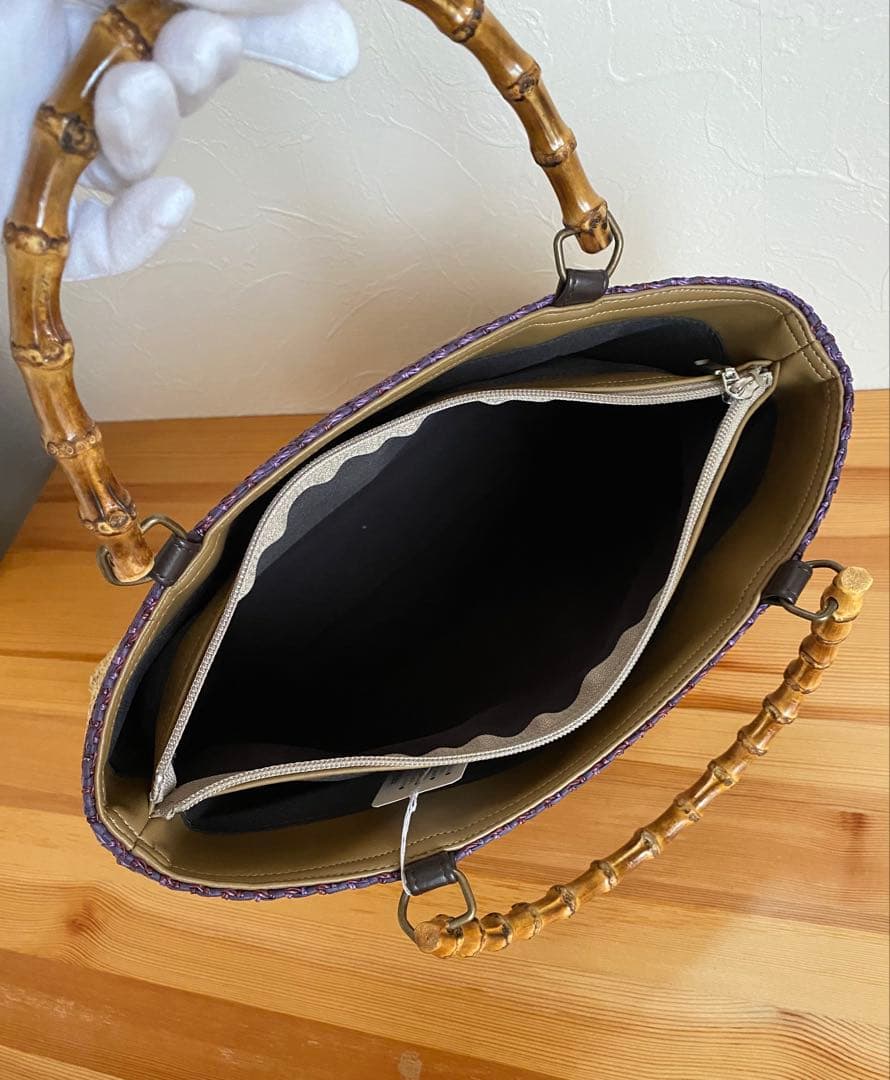 【新品未使用】カゴ風バッグ　生成り×パープル