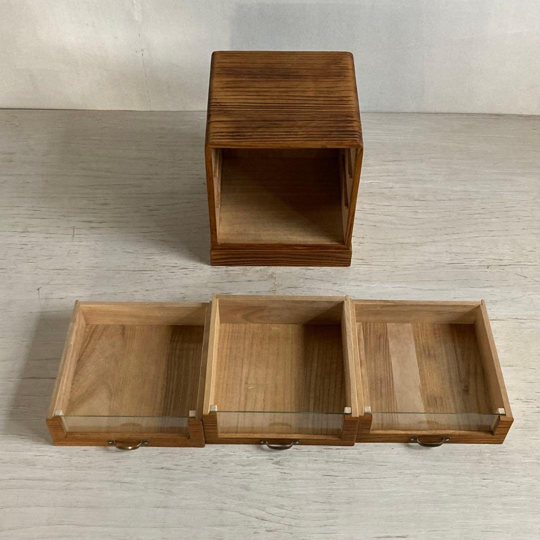 古い木製3杯 小引き出し 小物入れ 糸ケース 古家具 ディスプレイケース
