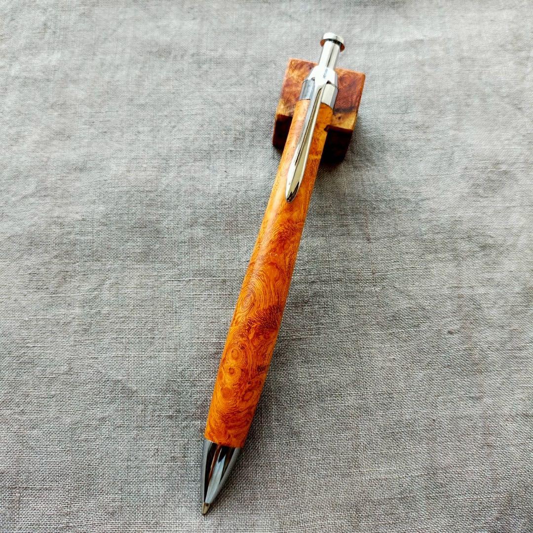 花梨瘤　ハンドメイド　木軸シャープペン　0.5mm　天然木　シルバー