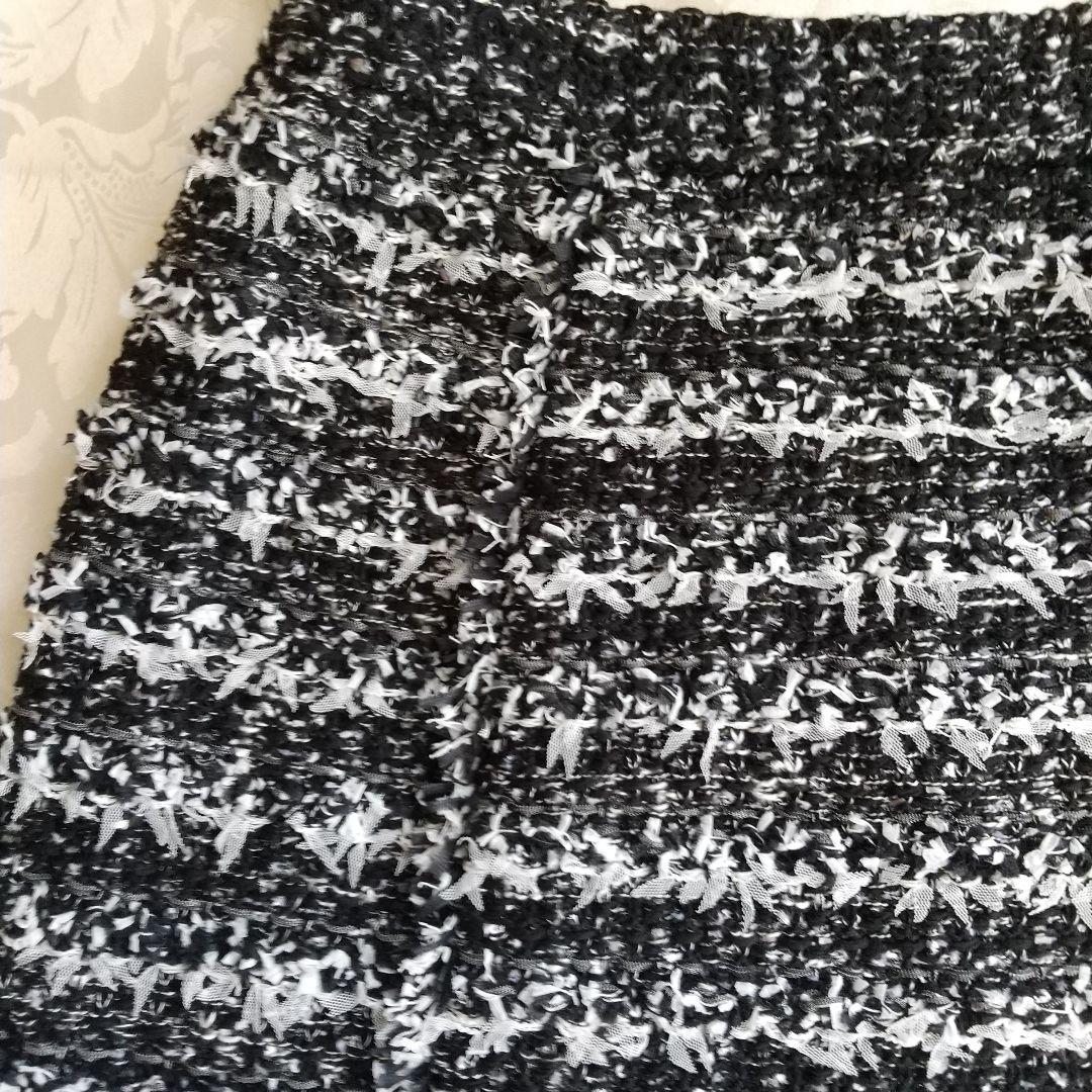 ルネ 黒と白のツイード風 ニットスカート