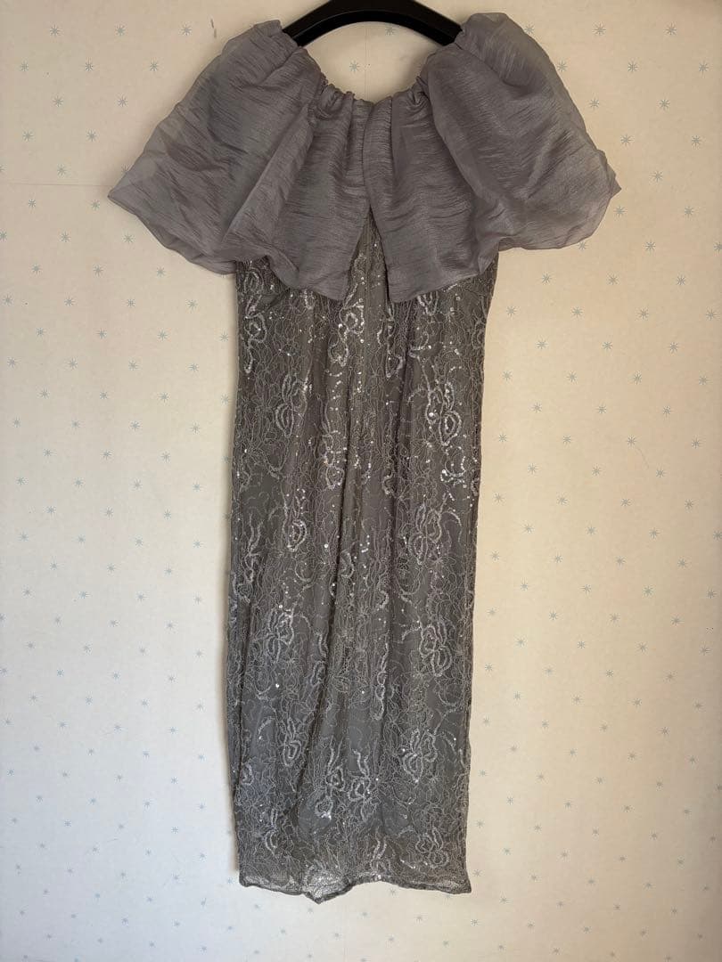 LEJA 2WAYオフショルダーパフスリーブスリットIラインロングドレス