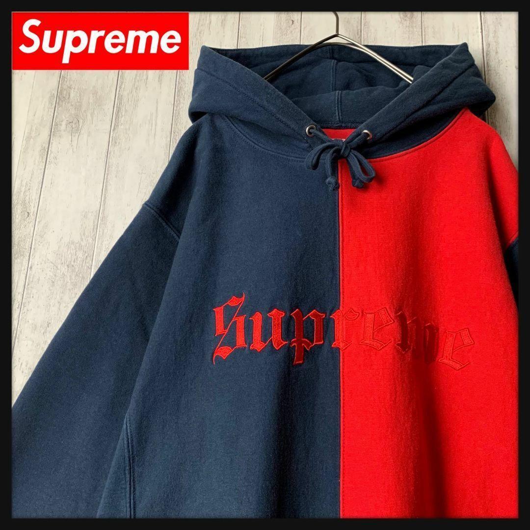 【入手困難モデル】シュプリーム☆ビッグ刺繍ロゴ入りバイカラーパーカー/943.