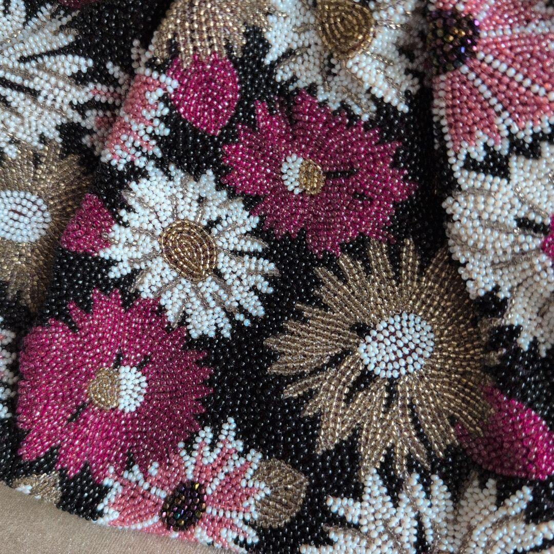 ビーズ和装バック　刺繍花　超美品