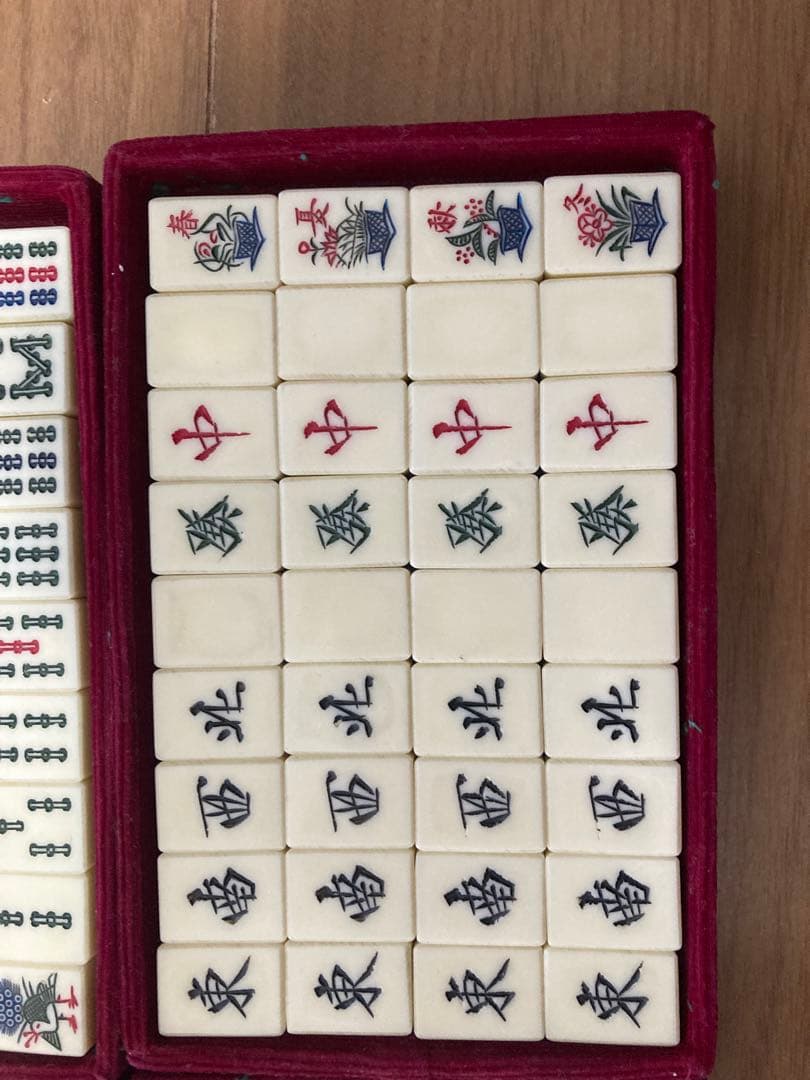 昭和中期 竹背 麻雀牌 26mm 花牌（春夏秋冬）点棒同材質 完品 骨董品