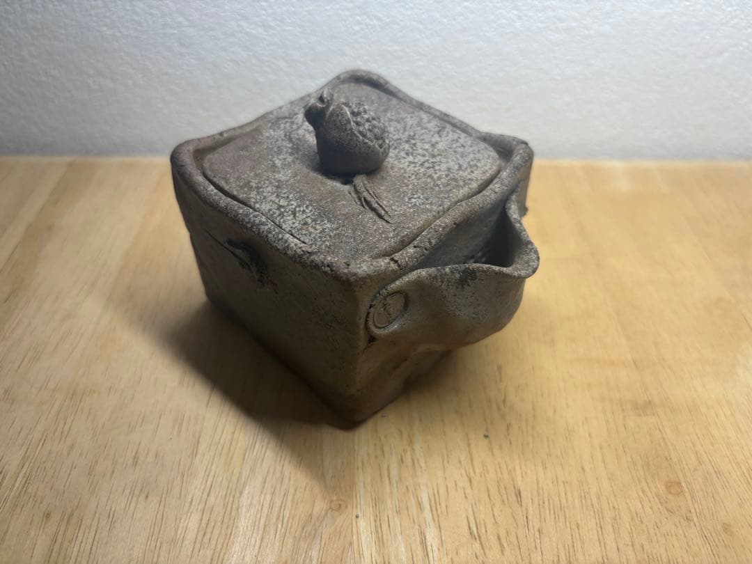 61.備前焼 宝瓶 登り窯 柘榴 ザクロ ざくろ 4角手びねり 急須