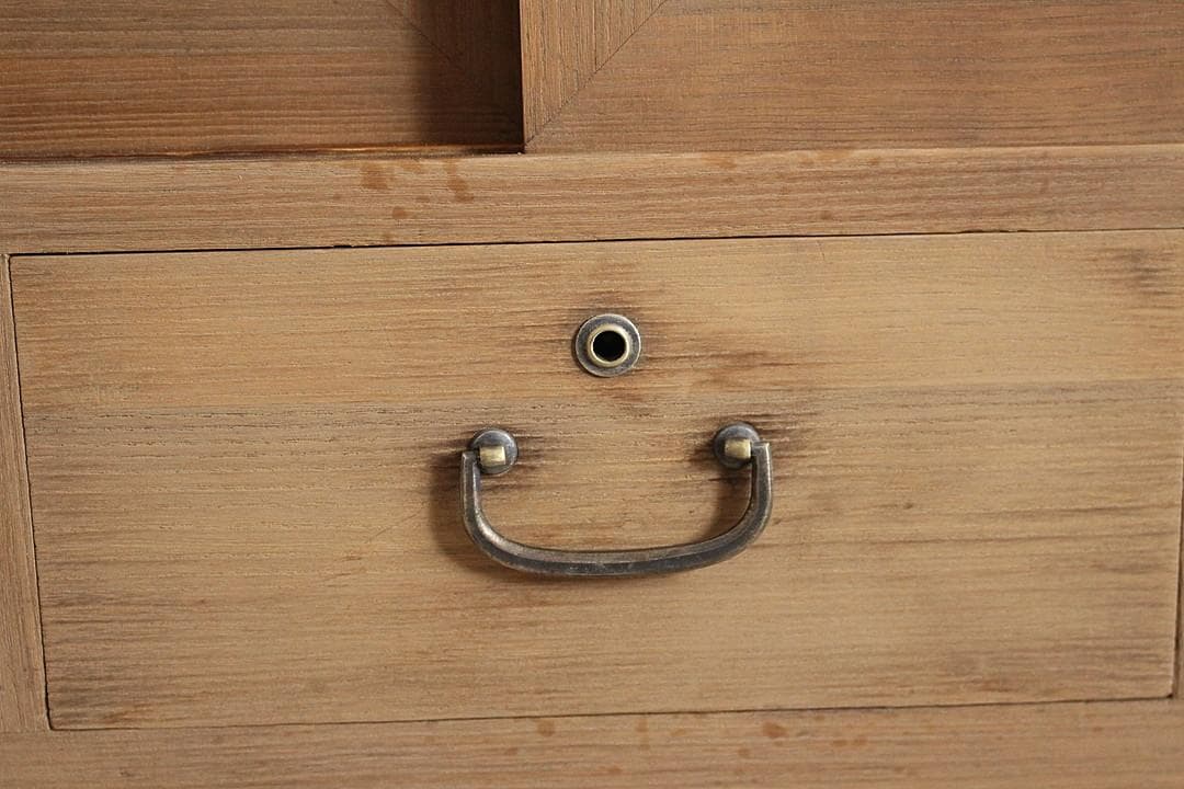 古いガラス戸棚×木製小引き出し3杯 ローチェスト ローボード 古家具