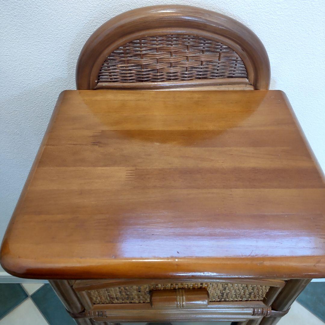 ラタン電話台】ガラス扉 籐 チェスト 昭和レトロ ヴィンテージ