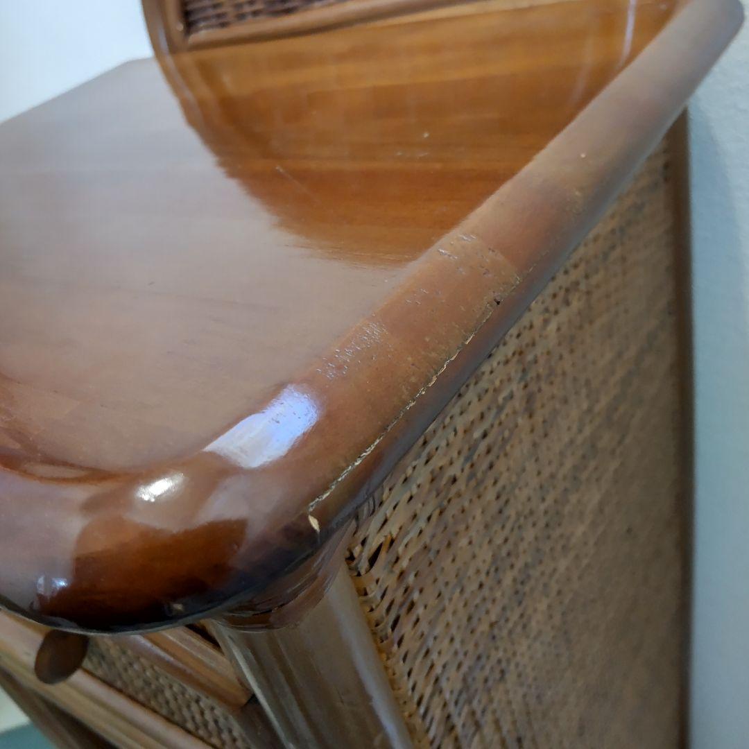 ラタン電話台】ガラス扉 籐 チェスト 昭和レトロ ヴィンテージ