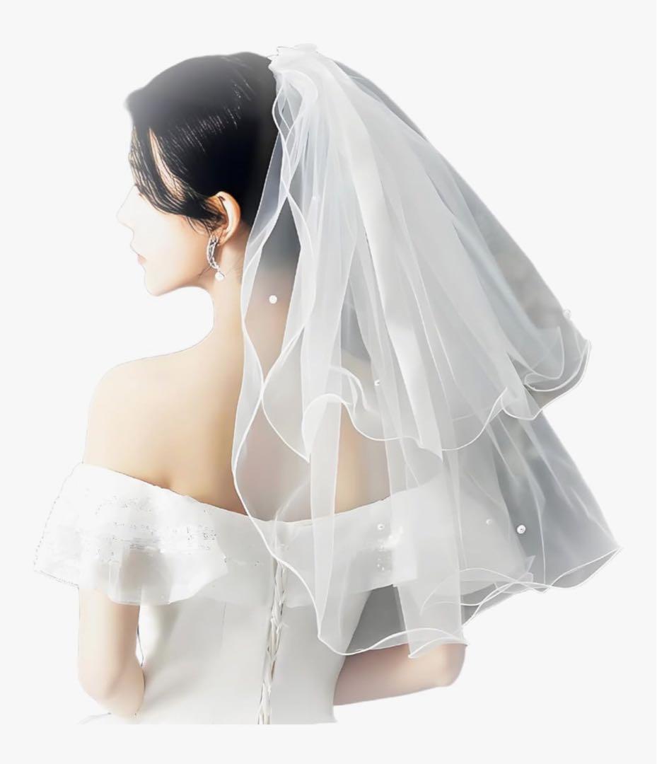 オフショルダー ホワイト ウェディングドレス　ベールセット