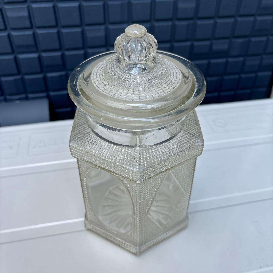 飴屋瓶 ガラス瓶 保存容器 ウランガラス 昭和レトロ 大正ロマン 六角形