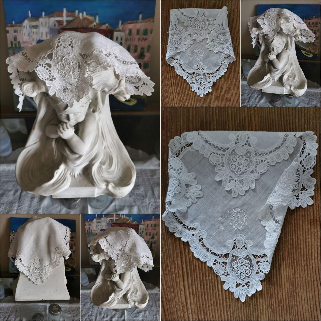 ブリュッセルレース＆アンティークフランス 大型素焼きビスク彫像塑像