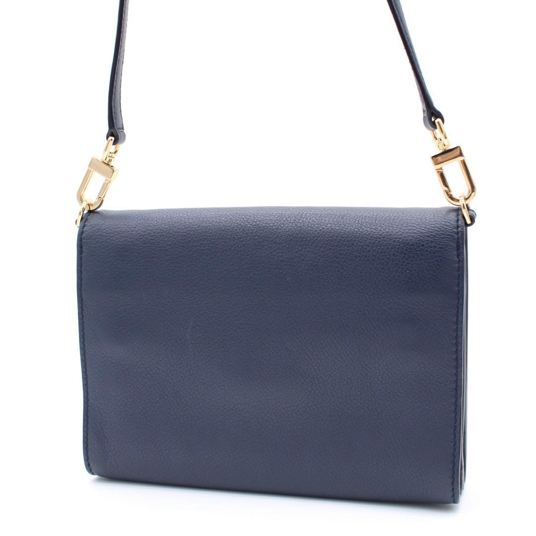 【美品】TORY BURCH レザー ショルダーバッグ クロスボディ ネイビー