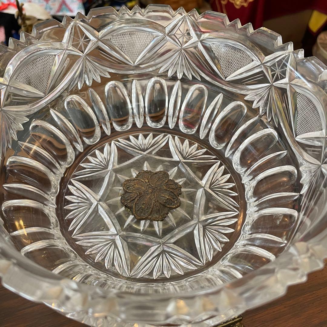 豪華！40s〜50sアメリカアンティーク大理石&クリスタル付き大型ガラス容器