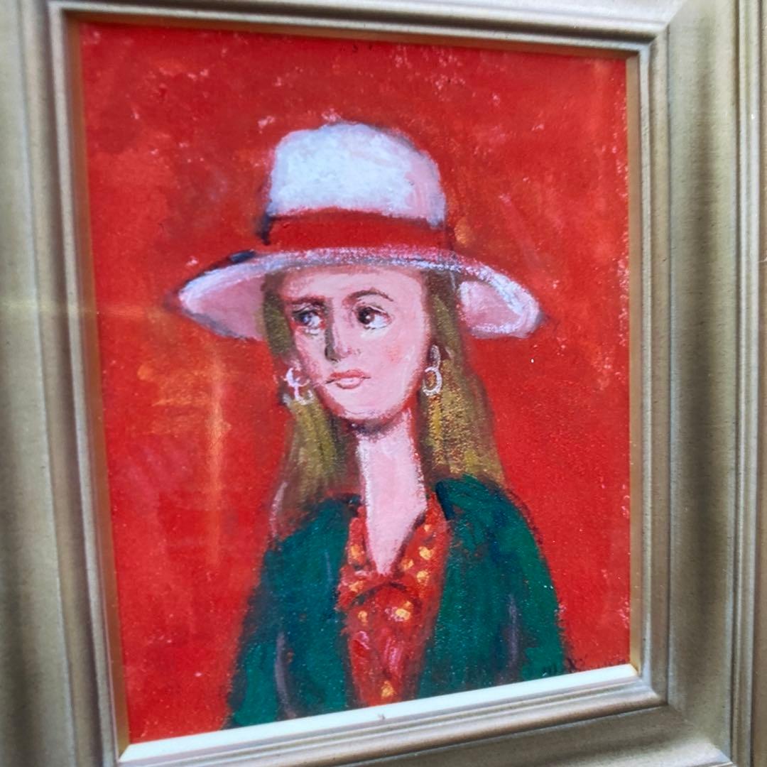 絵画油絵油彩画菊地正則F3号「仲良し二人」美品額付きサインアート